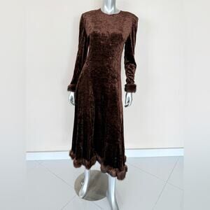 Krizia vintage women velour dress with natural mink fur size 42 IT or 6 US
